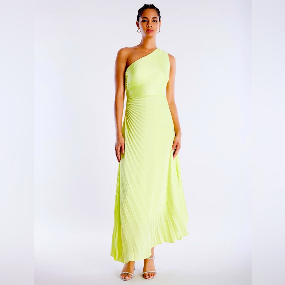 NWT BCBG Light Lime Green Pleated Gown / Maxi Dress